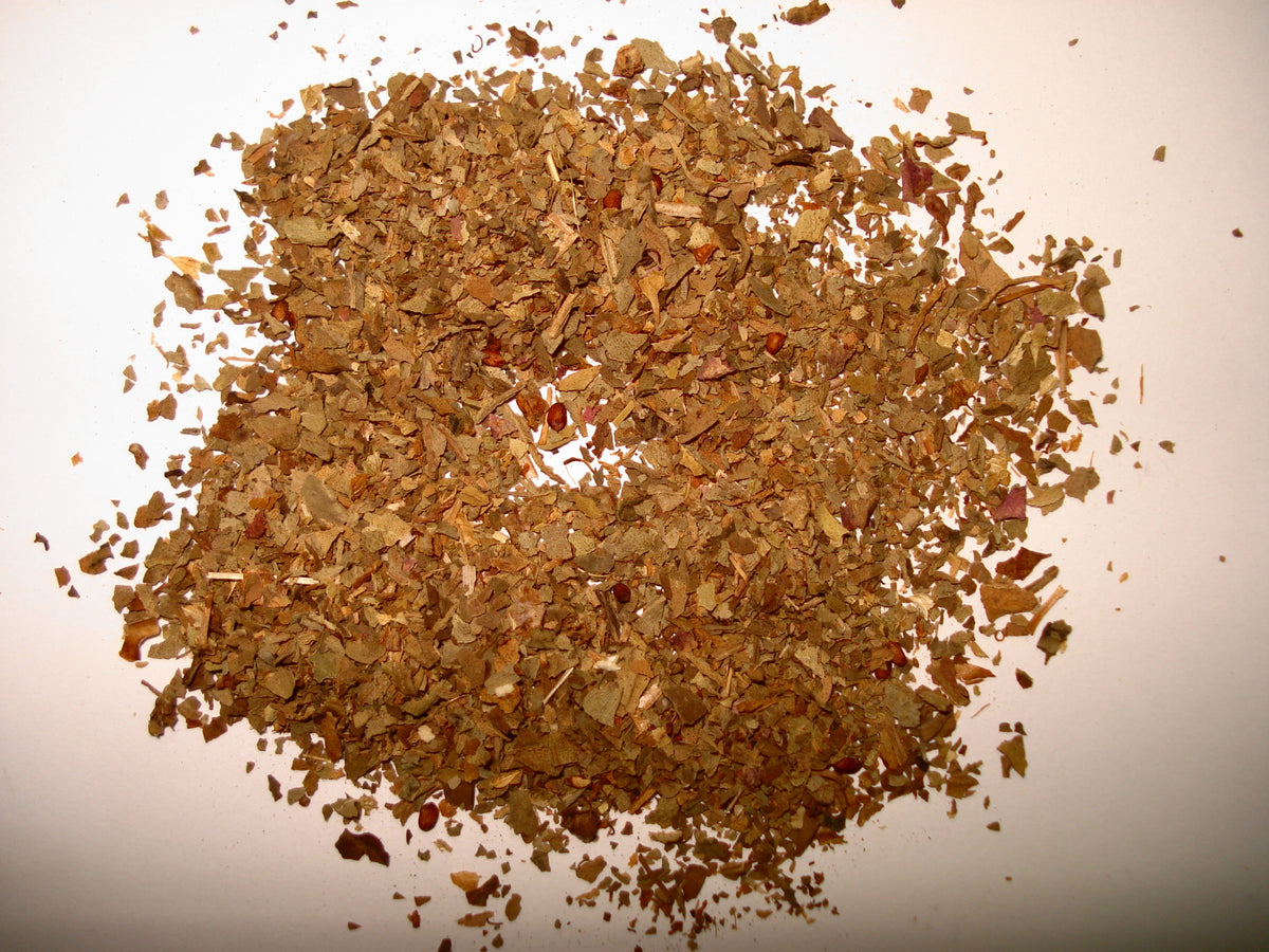 Dried basil leaves, accurately representing Spice Czar Dried Basil. Wikimedia Commons public-domain image by Miansari66.