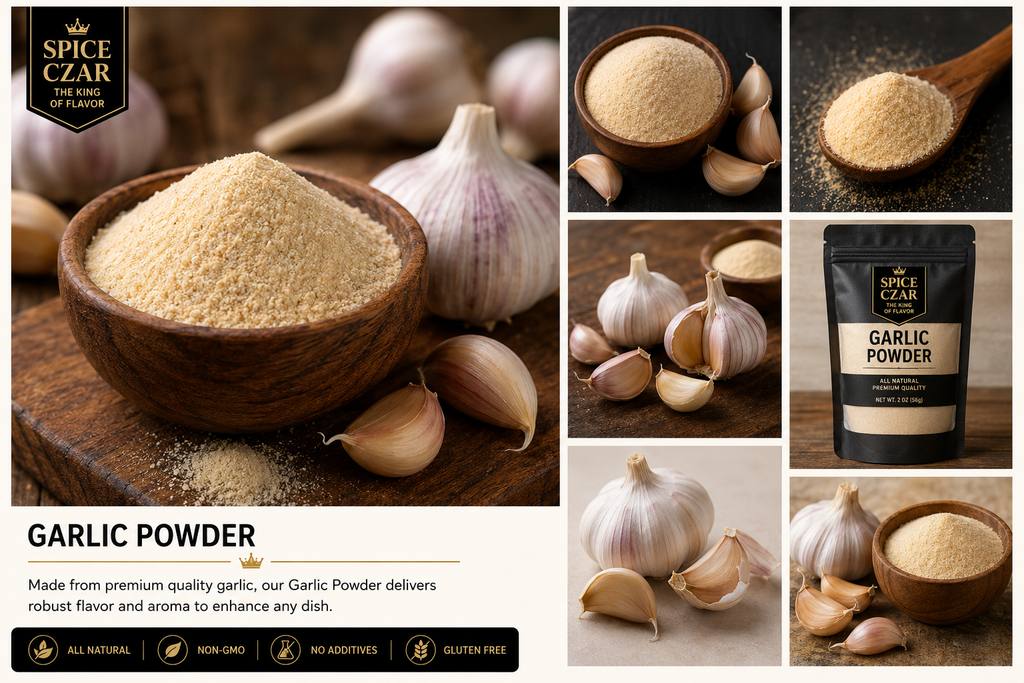 Spice Czar Garlic Powder with fresh garlic cloves