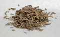 Dried thyme leaves, accurately representing Spice Czar Dried Thyme. Photo by Daniel78 via Wikimedia Commons, CC BY-SA 3.0.