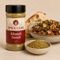 Khmeli Suneli in labeled 4 oz shaker with loose Georgian-style seasoning and lobio bean stew