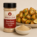 Amchoor Green Mango Powder 4 oz Spice Czar shaker with visible product and serving suggestion