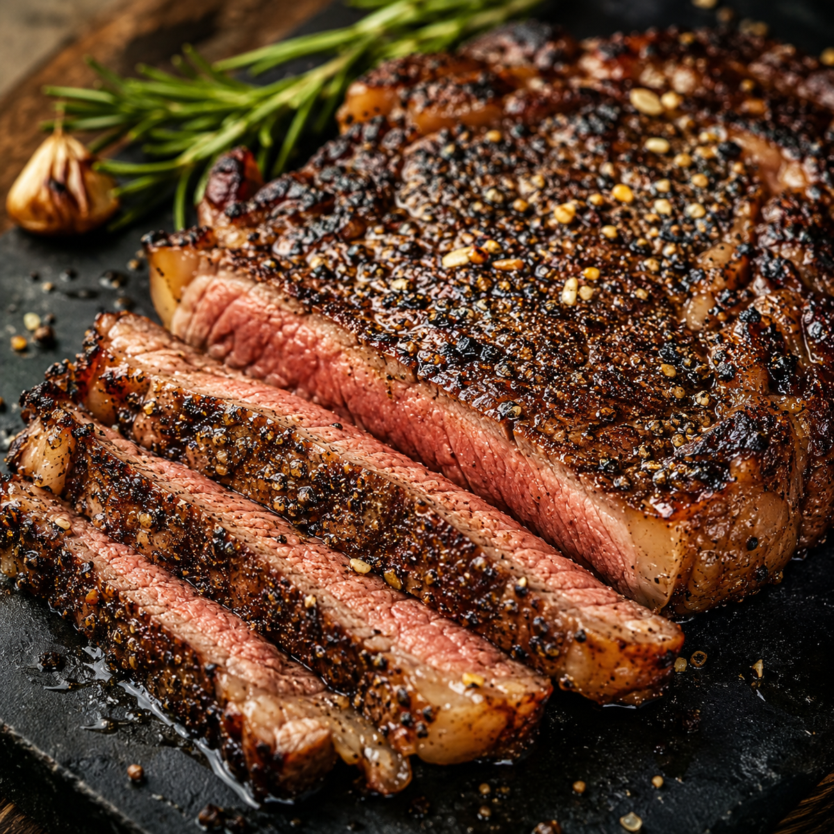 Grilled steak sliced and seasoned with Austin Steak Rub