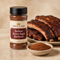 Spice Czar Berbere Brown-Sugar Barbecue 4 oz shaker with spice and glazed pork ribs