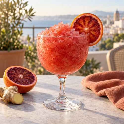 Blood Orange Ginger serving inspiration; optional fresh fruit and garnish are not included in the dry mix.