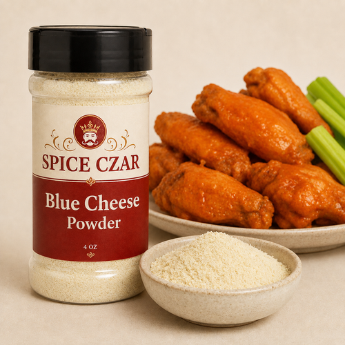 Blue Cheese Powder 4 oz Spice Czar shaker with visible product and serving suggestion