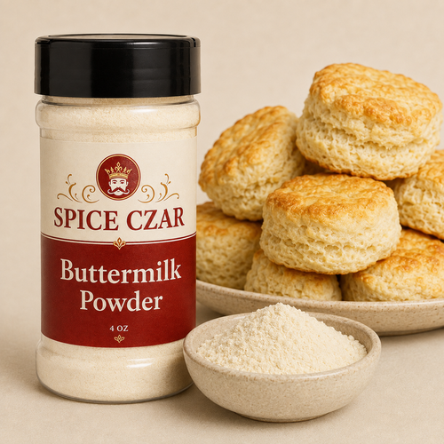 Buttermilk Powder 4 oz Spice Czar shaker with visible product and serving suggestion