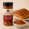 Cajun Maple Seasoning 4 oz Spice Czar shaker with visible seasoning and serving suggestion