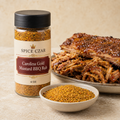 Spice Czar Carolina Gold Mustard BBQ Rub 4 oz shaker with golden spice and smoked pulled pork