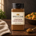Spice Czar Chicken Garam Masala 4 oz shaker with the ground blend and a serving suggestion