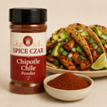 Chipotle Chile Powder 4 oz Spice Czar shaker with visible seasoning and serving suggestion