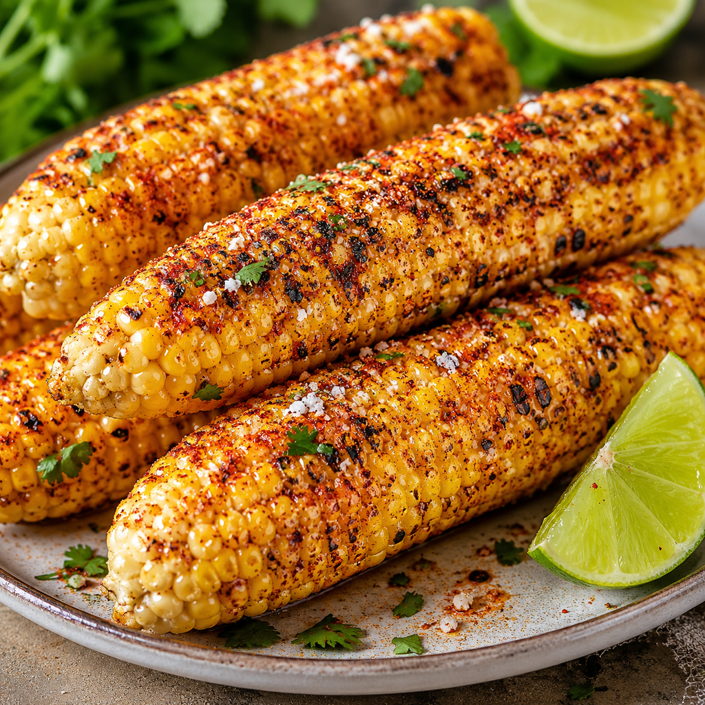 Grilled corn on the cob seasoned with smoky paprika, black pepper and citrus
