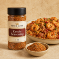 Spice Czar Creole Seasoning 4 oz shaker with paprika-herb spice and shrimp jambalaya