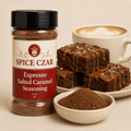 Espresso Salted Caramel Seasoning 4 oz Spice Czar shaker with visible seasoning and serving suggestion
