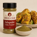 Jalapeño Chile Powder 4 oz Spice Czar shaker with visible product and serving suggestion