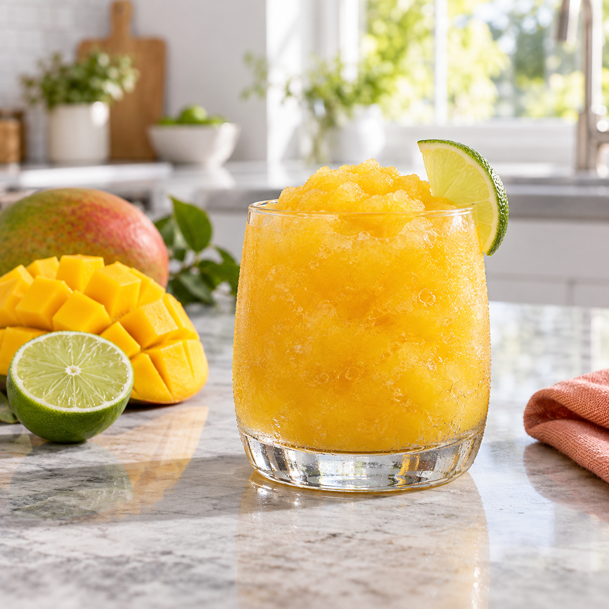 Mango Lime serving inspiration; optional fresh fruit and garnish are not included in the dry mix.