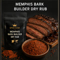 Spice Czar Memphis Bark Builder Dry Rub with reddish-brown coarse barbecue spice and smoked meat