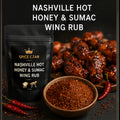 Spice Czar Nashville Hot Honey & Sumac Wing Rub with brick-red spice blend and seasoned chicken wings