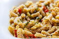 Serving suggestion for Pasta Salad Seasoning: rotini pasta with vegetables and herbs. Photo by Engin Akyurt/Pexels; not a photograph of the Parmesan, sesame and poppy-seed dry blend.
