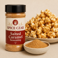 Salted Caramel Seasoning 4 oz Spice Czar shaker with visible seasoning and serving suggestion