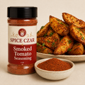Smoked Tomato Seasoning 4 oz Spice Czar shaker with visible seasoning and serving suggestion