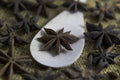 Whole star anise spice, accurately representing Spice Czar Star Anise Pieces. Photo by Herusutimbul via Wikimedia Commons, CC BY-SA 4.0.