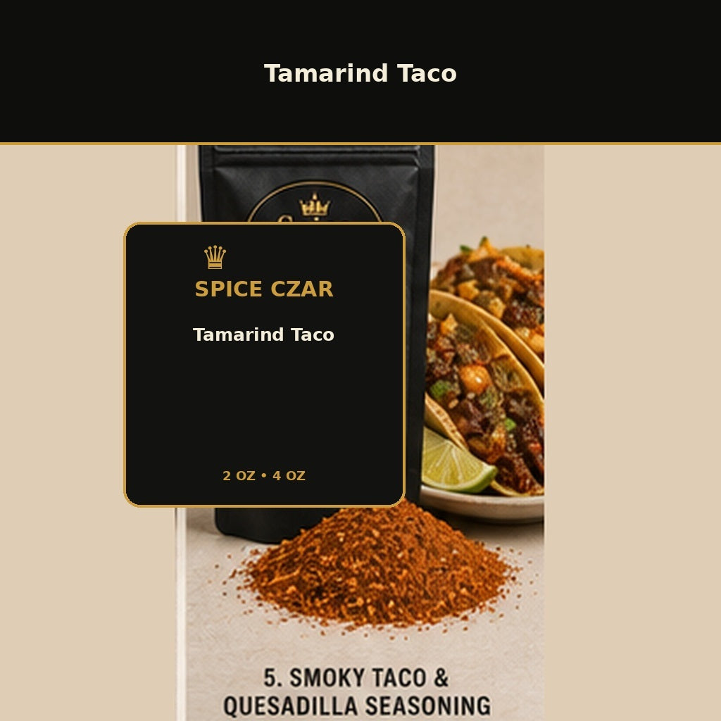 Spice Czar Tamarind Taco with brown-red tangy taco seasoning and taco-style serving visual