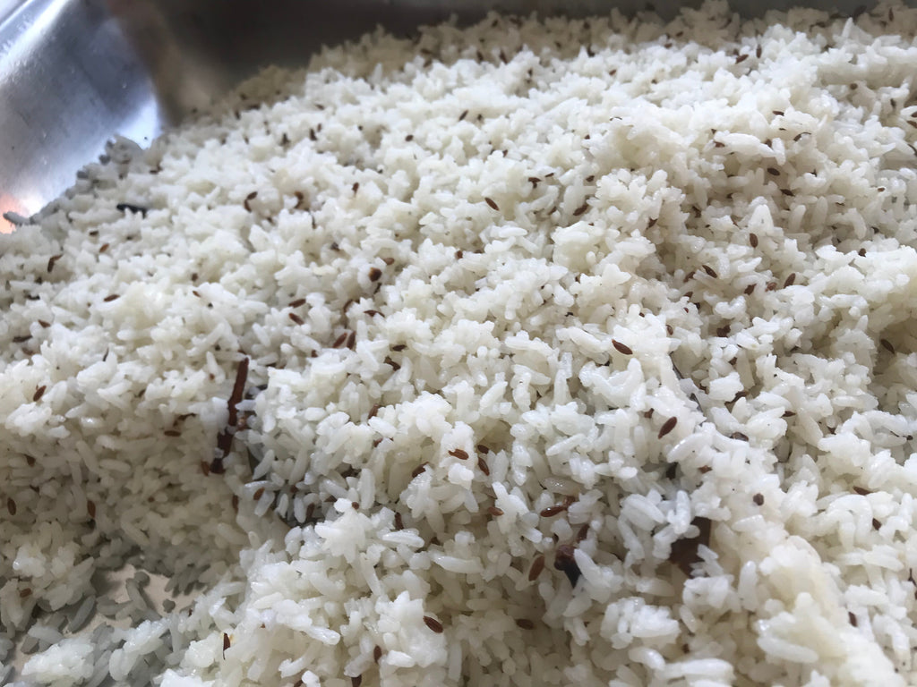 Jeera rice cooked with cumin seeds, a classic use for Spice Czar Whole Cumin Seeds. Wikimedia Commons image.