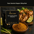 Spice Czar Yuzu Sansho Pepper Wing Rub with yellow-green citrus pepper seasoning and grilled wings