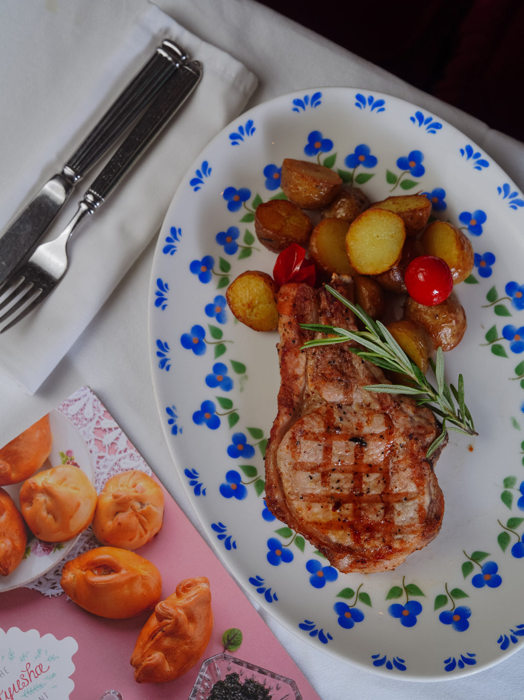 Grilled pork chop with potatoes and rosemary for Sweet & Savory Pork Blend