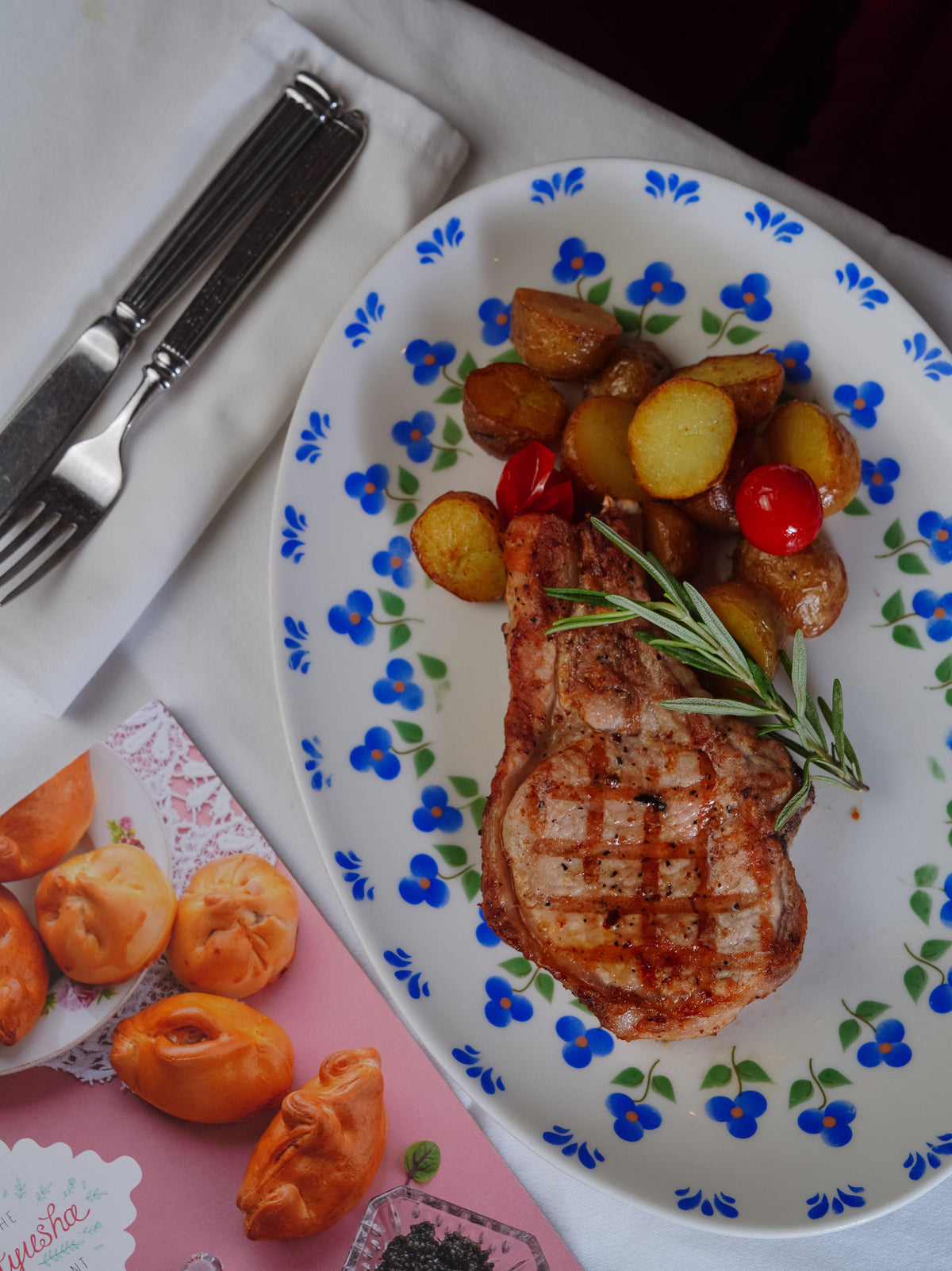 Grilled pork chop with potatoes and rosemary for Sweet & Savory Pork Blend